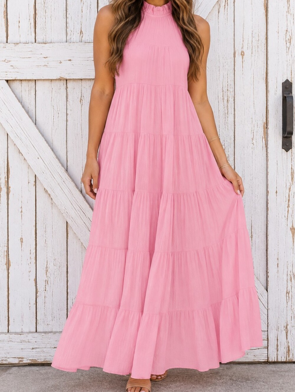 Haeof Pink Boho Tiered Maxi Dress Size L